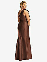 Alt View 6 Thumbnail - Cognac Bow One-Shoulder Satin Trumpet Gown