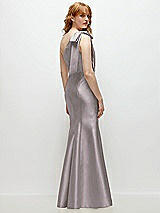 Side View Thumbnail - Cashmere Gray Bow One-Shoulder Satin Trumpet Gown