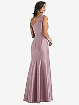 Alt View 2 Thumbnail - Dusty Rose Bow One-Shoulder Satin Trumpet Gown