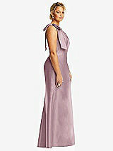 Alt View 5 Thumbnail - Dusty Rose Bow One-Shoulder Satin Trumpet Gown