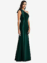 Alt View 3 Thumbnail - Evergreen Bow One-Shoulder Satin Trumpet Gown