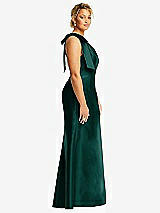 Alt View 5 Thumbnail - Evergreen Bow One-Shoulder Satin Trumpet Gown