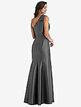 Alt View 2 Thumbnail - Gunmetal Bow One-Shoulder Satin Trumpet Gown