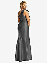 Alt View 6 Thumbnail - Gunmetal Bow One-Shoulder Satin Trumpet Gown