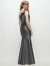 Side View Thumbnail - Gunmetal Bow One-Shoulder Satin Trumpet Gown