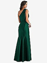 Alt View 2 Thumbnail - Hunter Green Bow One-Shoulder Satin Trumpet Gown