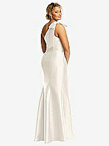 Alt View 6 Thumbnail - Ivory Bow One-Shoulder Satin Trumpet Gown