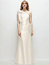 Front View Thumbnail - Ivory Bow One-Shoulder Satin Trumpet Gown