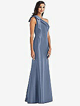 Alt View 3 Thumbnail - Larkspur Blue Bow One-Shoulder Satin Trumpet Gown