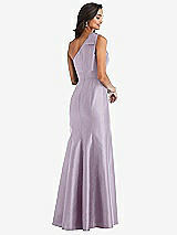 Alt View 2 Thumbnail - Lilac Haze Bow One-Shoulder Satin Trumpet Gown