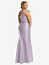 Alt View 6 Thumbnail - Lilac Haze Bow One-Shoulder Satin Trumpet Gown