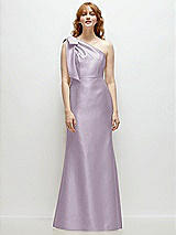 Front View Thumbnail - Lilac Haze Bow One-Shoulder Satin Trumpet Gown