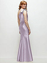 Side View Thumbnail - Lilac Haze Bow One-Shoulder Satin Trumpet Gown