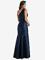 Alt View 2 Thumbnail - Midnight Navy Bow One-Shoulder Satin Trumpet Gown