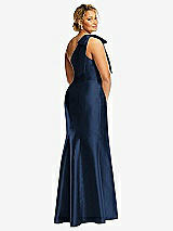 Alt View 6 Thumbnail - Midnight Navy Bow One-Shoulder Satin Trumpet Gown