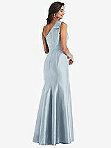 Alt View 2 Thumbnail - Mist Bow One-Shoulder Satin Trumpet Gown