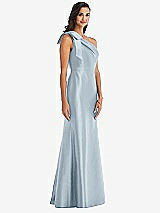 Alt View 3 Thumbnail - Mist Bow One-Shoulder Satin Trumpet Gown