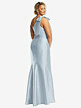 Alt View 6 Thumbnail - Mist Bow One-Shoulder Satin Trumpet Gown