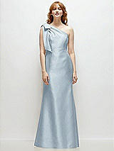 Front View Thumbnail - Mist Bow One-Shoulder Satin Trumpet Gown