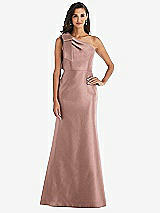 Alt View 1 Thumbnail - Neu Nude Bow One-Shoulder Satin Trumpet Gown