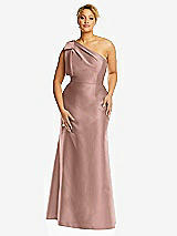 Alt View 4 Thumbnail - Neu Nude Bow One-Shoulder Satin Trumpet Gown