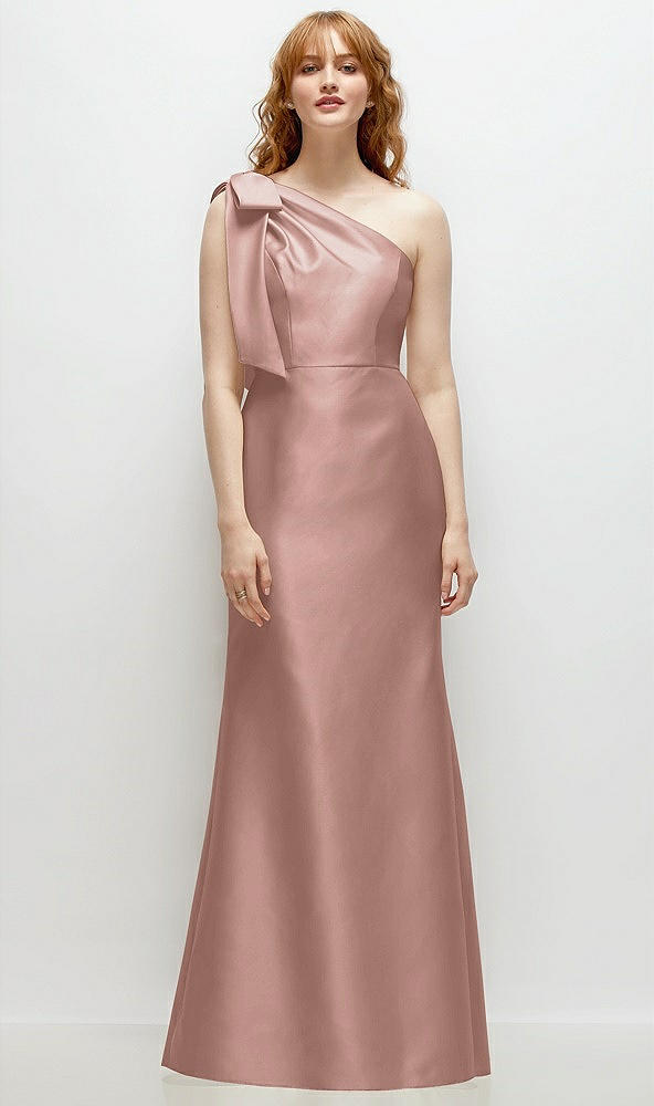 Front View - Neu Nude Bow One-Shoulder Satin Trumpet Gown