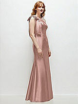 Rear View Thumbnail - Neu Nude Bow One-Shoulder Satin Trumpet Gown