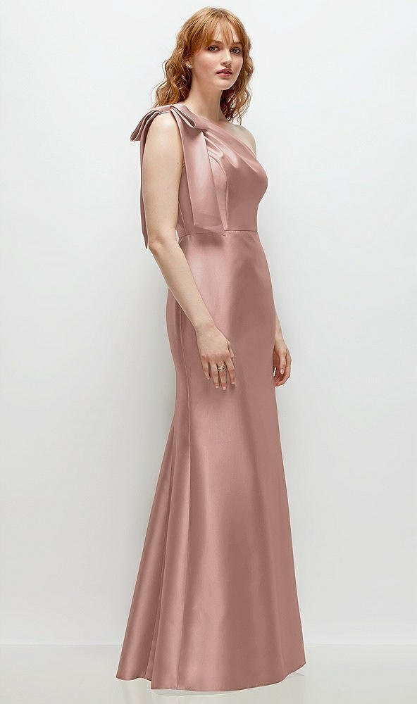 Back View - Neu Nude Bow One-Shoulder Satin Trumpet Gown