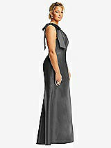 Alt View 5 Thumbnail - Pewter Bow One-Shoulder Satin Trumpet Gown