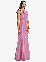 Alt View 3 Thumbnail - Powder Pink Bow One-Shoulder Satin Trumpet Gown