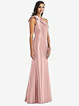 Alt View 3 Thumbnail - Rose - PANTONE Rose Quartz Bow One-Shoulder Satin Trumpet Gown