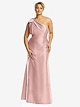 Alt View 4 Thumbnail - Rose - PANTONE Rose Quartz Bow One-Shoulder Satin Trumpet Gown