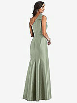 Alt View 2 Thumbnail - Sage Bow One-Shoulder Satin Trumpet Gown