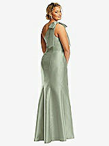 Alt View 6 Thumbnail - Sage Bow One-Shoulder Satin Trumpet Gown