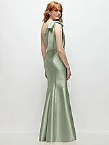 Side View Thumbnail - Sage Bow One-Shoulder Satin Trumpet Gown