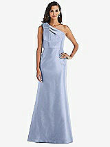 Alt View 1 Thumbnail - Sky Blue Bow One-Shoulder Satin Trumpet Gown