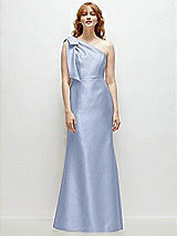 Front View Thumbnail - Sky Blue Bow One-Shoulder Satin Trumpet Gown