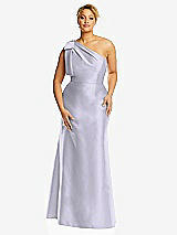 Alt View 4 Thumbnail - Silver Dove Bow One-Shoulder Satin Trumpet Gown