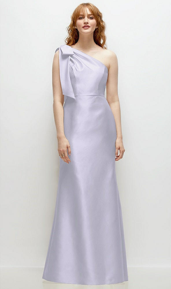 Front View - Silver Dove Bow One-Shoulder Satin Trumpet Gown