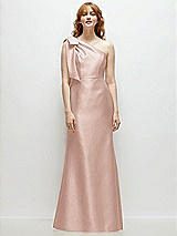 Front View Thumbnail - Toasted Sugar Bow One-Shoulder Satin Trumpet Gown