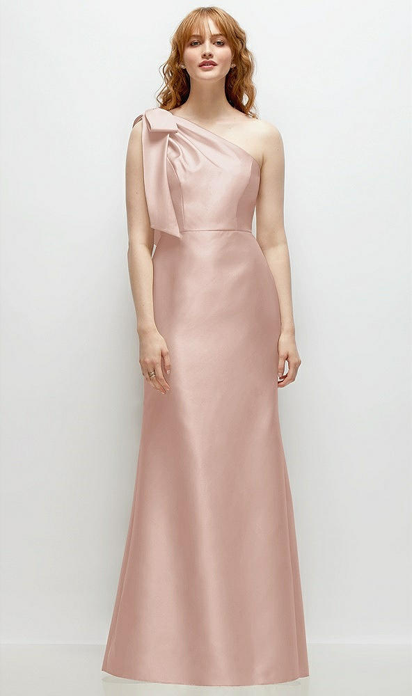 Front View - Toasted Sugar Bow One-Shoulder Satin Trumpet Gown