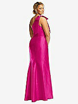 Alt View 6 Thumbnail - Think Pink Bow One-Shoulder Satin Trumpet Gown