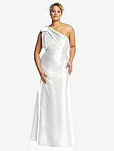 Alt View 4 Thumbnail - White Bow One-Shoulder Satin Trumpet Gown