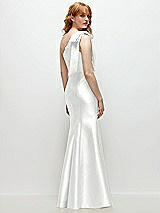 Side View Thumbnail - White Bow One-Shoulder Satin Trumpet Gown