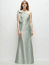 Front View Thumbnail - Willow Green Bow One-Shoulder Satin Trumpet Gown