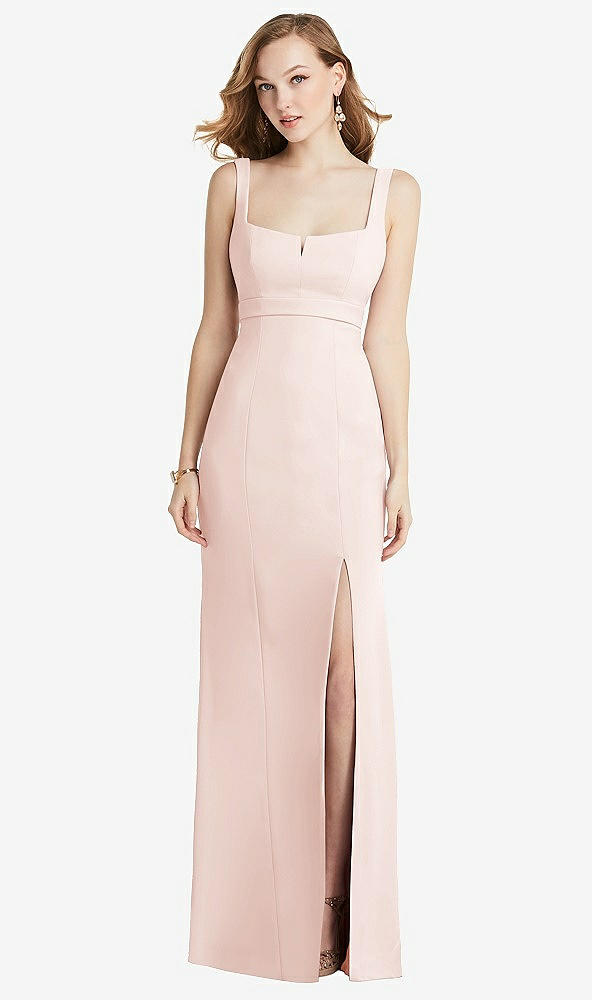 Front View - Blush Wide Strap Notch Empire Waist Dress with Front Slit