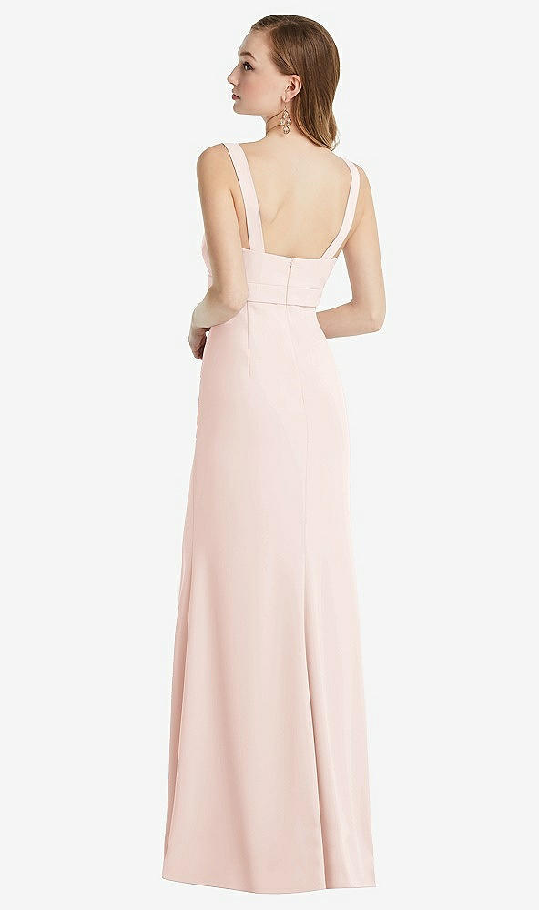 Back View - Blush Wide Strap Notch Empire Waist Dress with Front Slit