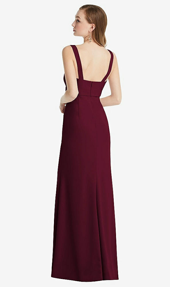 Back View - Cabernet Wide Strap Notch Empire Waist Dress with Front Slit