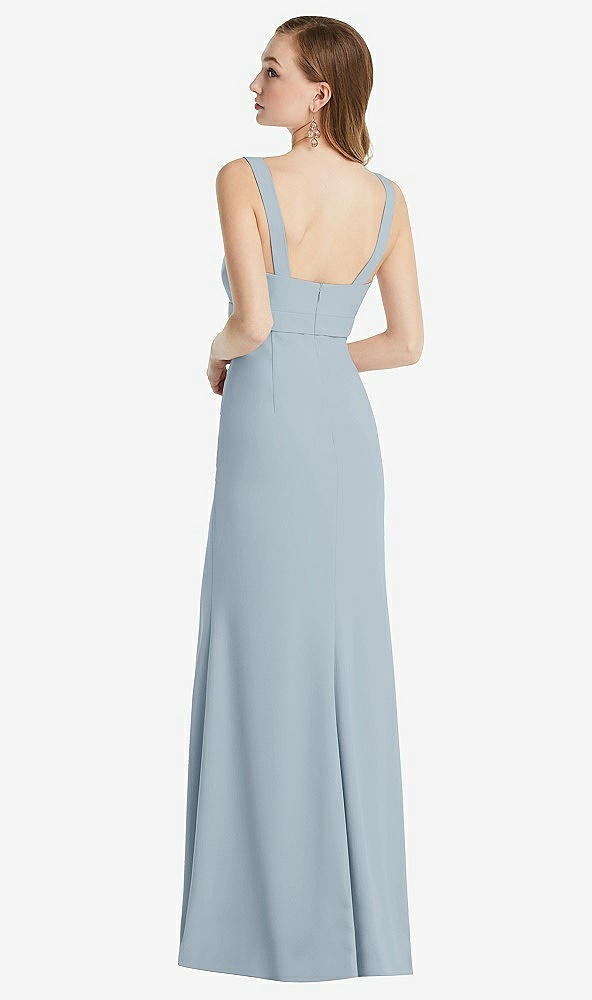 Back View - Mist Wide Strap Notch Empire Waist Dress with Front Slit