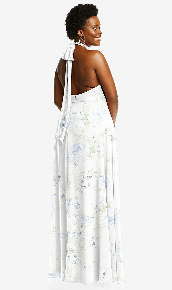 Back View - Bleu Garden High Neck Halter Backless Maxi Dress